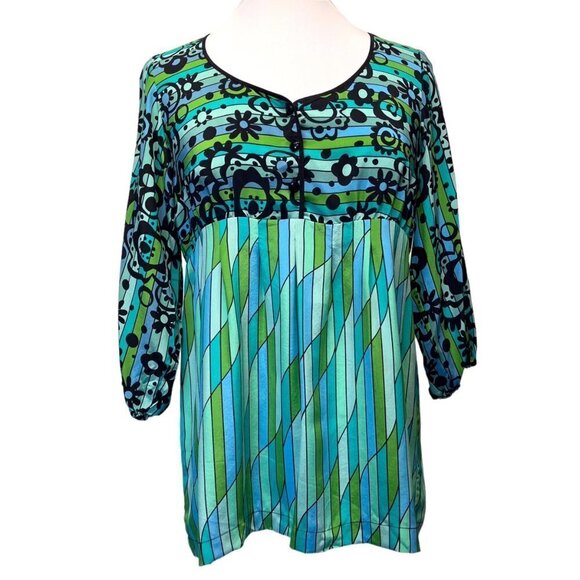 Bob Mackie Wearable Art Mod Silk Retro Funky  Ladies Blouse Size SMALL Bright - Picture 1 of 13